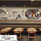 中式面馆饭店复古装修壁画麻辣串串香火锅餐厅背景3d砖纹墙纸壁纸