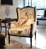美式高背实木单人沙发椅欧式复古雕花老虎椅客厅卧室布艺休闲单椅