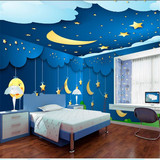 儿童房壁画天顶无缝墙布3D立体壁纸 梦幻星空月亮宝宝卧室墙壁纸