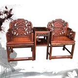 老挝大红酸枝木雕龙太师椅三件套交趾黄檀实木围椅品茶休闲椅特价