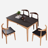 水曲柳实木餐桌北欧火烧石餐桌椅组合6人现代简约宜家大理石餐台