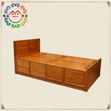 实木1.2米单人床简约中式卧室多功能储物床中式创意老榆木单人床
