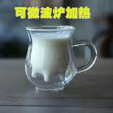 包邮创意牛奶茶果汁双层保温玻璃咖啡杯早餐儿童小奶牛花茶水杯子