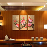画家乡 纯手绘现代新中式装饰油画牡丹花开富贵三联客厅沙发背景