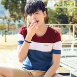 夏季男士短袖T恤男圆领韩版修身条纹撞色日系潮牌半袖潮流男装