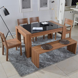 现代简约钢化玻璃餐桌椅组合套装一桌四椅条凳小户型长方形餐桌椅