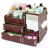家居大号木质化妆品收纳盒 桌面整理盒 带镜子梳妆盒 抽屉纸巾抽