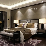 新中式实木双人床1.8米大床酒店宾馆客房床铺新古典样板房家具