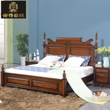 欧式床现代简约1.8米高箱双人床美式乡村复古全实木卧室家具深色