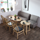 北欧风咖啡厅布艺沙发桌椅 奶茶店圆茶几实木椅子 西餐厅桌椅组合