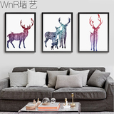 wnr创意动物组合挂画北欧风格客厅装饰画卧室壁画麋鹿一家三联