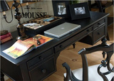 美式复古黑色做旧书桌实木高档法式办公桌电脑桌欧式仿古桌