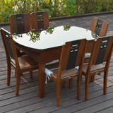 实木餐桌椅组合伸缩现代中式多功能圆形折叠简约玻璃饭桌大小户型