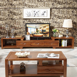 橡木实木组合伸缩电视柜现代中式简约地柜时尚客厅影视柜茶几