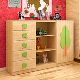 包邮儿童松木衣柜组合环保小孩柜橱子书架实木书柜斗柜彩色卡通柜