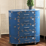 美式复古蓝色油桶造型集装箱斗柜 工业风格做旧酒吧个性装饰柜子