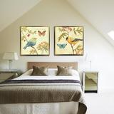 中式客厅装饰画简约北欧沙发背景墙画无框三联壁画配电箱挂画花鸟