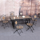 户外铁艺马赛克长桌折叠椅 阳台庭院酒吧咖啡厅 欧式休闲桌椅组合