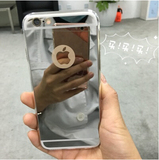 简约镜面苹果Iphone6s手机壳 化妆镜子4S/5S保护壳 带镜6plus软壳