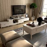 电视柜茶几组合白色烤漆实木可伸缩田园韩式储物地柜客厅家具