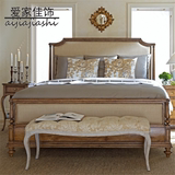 美式乡村新古典做旧实木双人布艺软包卧室主卧婚床