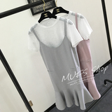 MUFS 外贸原单尾货2016夏季新款两件套连衣裙女短袖t恤吊带裙套装
