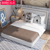 比其 布艺床现代简约布床 美式软包床 1.8米北欧小户型双人床家具