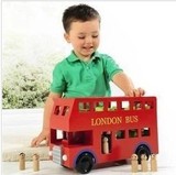 木制 大红双层伦敦巴士 汽车模型运输公交车 儿童益智早教玩具车