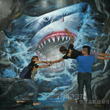 酒店别墅大型壁画专业定制立体画纯手绘 3D画展广告宣传油画鲨鱼