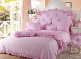 高档正品牌四件套粉红色结婚公主被套床单枕套全棉贡缎床裙式韩版