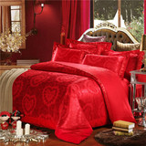 包邮高档纯棉提花婚庆床单被套四件套欧式大红包边双人床奢华大气