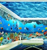 海底世界墙纸3d立体壁画海豚海洋儿童房背景墙卡通壁纸无缝墙布