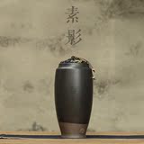 素影 窑变粗陶储茶罐茶仓 黑色茶叶罐密封罐 日式红茶罐陶罐