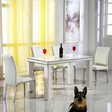 镶钻现代个性烤漆餐桌椅子组合 米白创意餐台时尚钢化玻璃小户型
