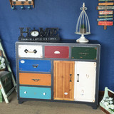 美式复古彩色斗柜边柜储物收纳柜餐边柜时尚实木抽屉柜子做旧家具