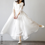 夏民国风复古森系白裙子纱裙改良古风很仙的连衣裙及踝长裙禅衣女