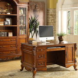 美式实木仿古办公桌欧式书桌电脑桌简约写字桌子1.4米大班台特价