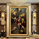 油画纯手绘玄关九鱼图风水竖版欧式现代中式客厅鲤鱼装饰壁挂画