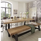 美式复古做旧铁艺实木餐桌原木饭桌咖啡厅餐桌椅组合电脑桌会议桌