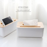 简约木质盖纸巾盒带手机架桌面欧式高档纸抽盒 枫木塑料防水底座