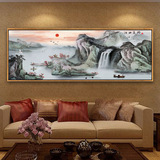 新中式挂画客厅背景装饰画中国风山水风景水墨画餐厅酒店横幅壁画