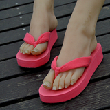 人字拖鞋女夏季夹脚布带厚底防滑沙滩拖鞋纯色松糕女坡跟拖鞋包邮