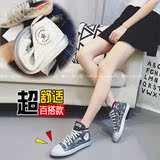夏季帆布鞋女平底涂鸦高帮鞋系带休闲鞋韩版学生运动板鞋做旧脏鞋