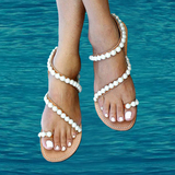 壁花原创设计巴洛克.珍珠平底平跟凉鞋 夏季夏天简约夹趾度假女鞋