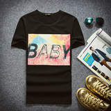 Bigbang权志龙GD同款baby字母彩色印花情侣短袖T恤修身潮牌男女衫