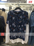HM H&M男装专柜正品折扣代购 深蓝花色T恤0345167004 原价99.9元