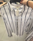 H&M HM女装专柜正品折扣代购 7月 竖条纹翻领修身棉质长袖衬衫