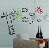 小熊秋千亚克力3d水晶立体墙贴儿童房电视背景墙客厅卡通贴画
