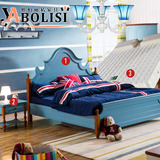 地中海蓝色实木床1.8米双人床公主床田园美式床1.5米婚床卧室家具