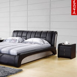皮艺床 软床黑色真皮床1.8米双人床 现代简约时尚皮床卧室婚床